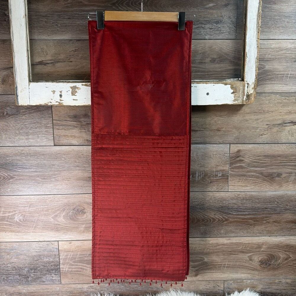 HOME ESSENTIALS Bead Fringe Table Runner Burgundy Maroon Red 68” Length